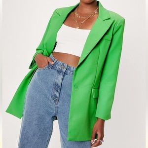 NWT Nastygal Medium green longline shoulder pad single breasted blazer